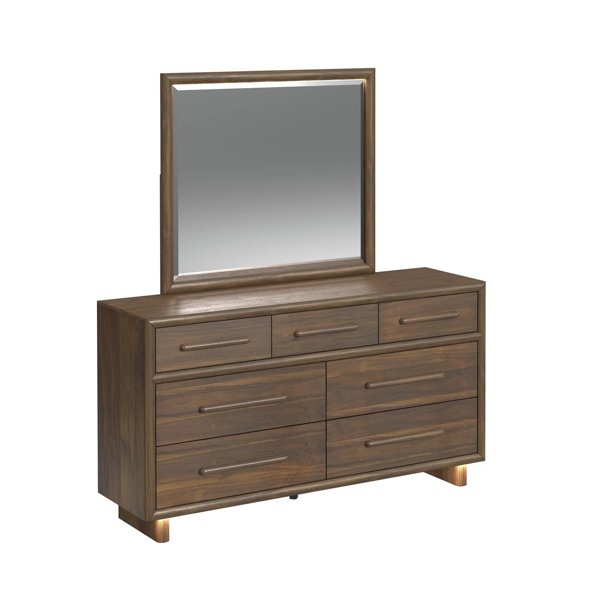 Elm Upholstered Bed With Lights, Dresser, Mirror & Nightstand - Image 4