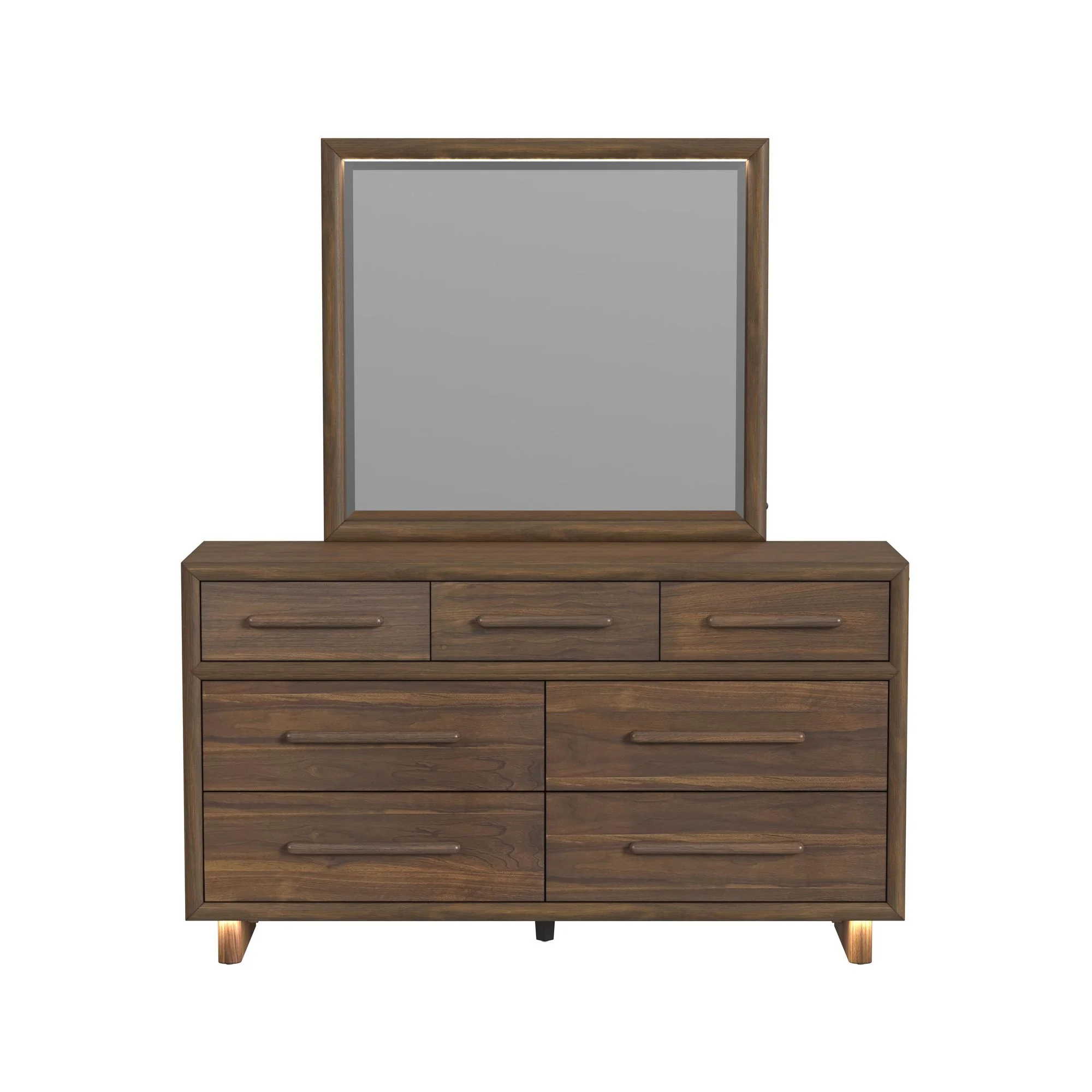 Elm Upholstered Bed With Lights, Dresser, Mirror & Nightstand - Image 5