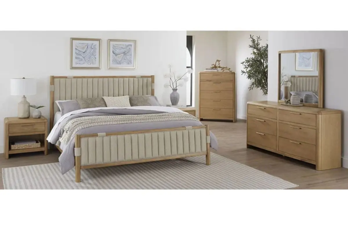 Furano Upholstered Panel Bed & Dresser & Mirror & Nightstand - Image 13