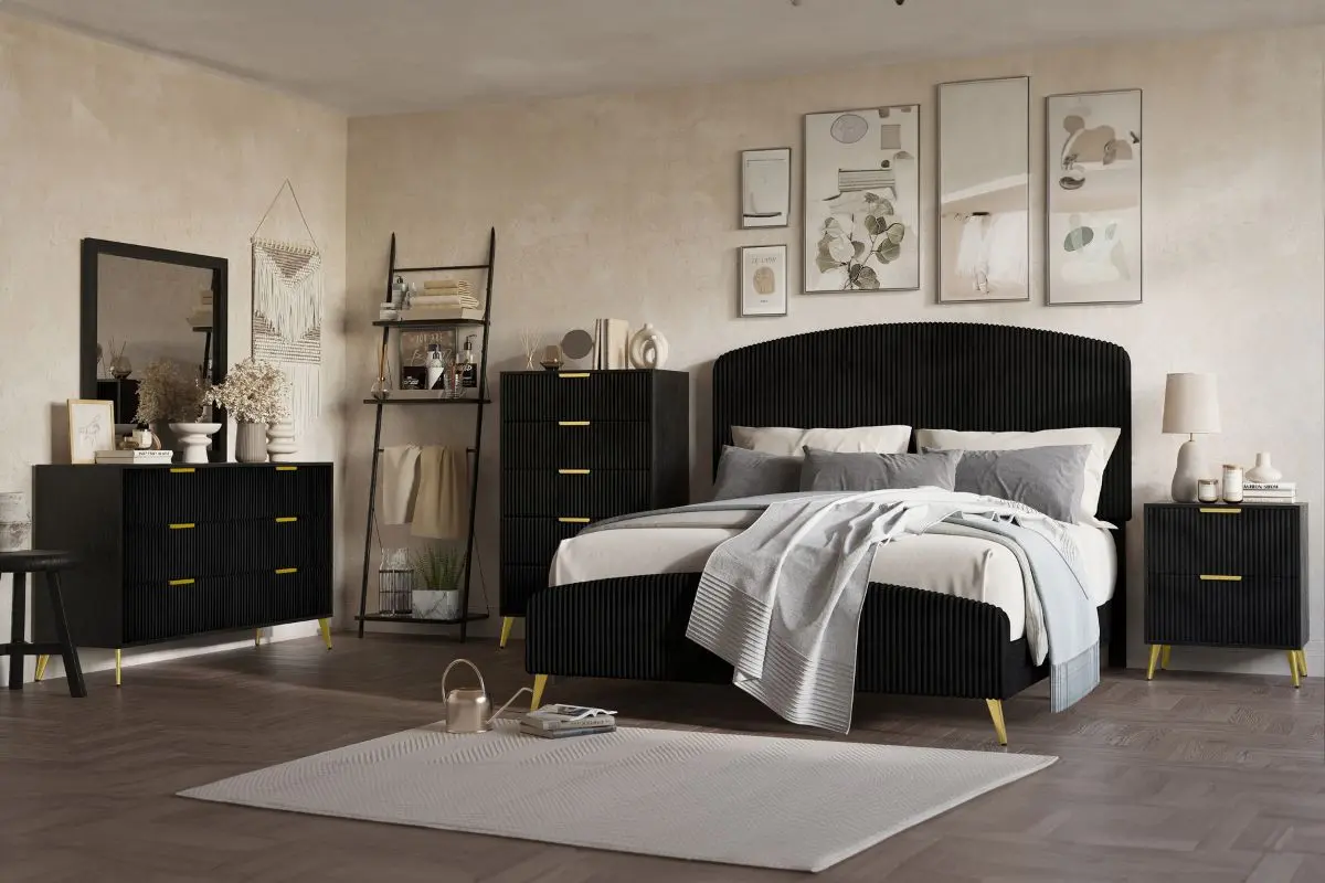Kailani Upholstered Panel Bed & Dresser & Mirror & Nightstand - Image 9