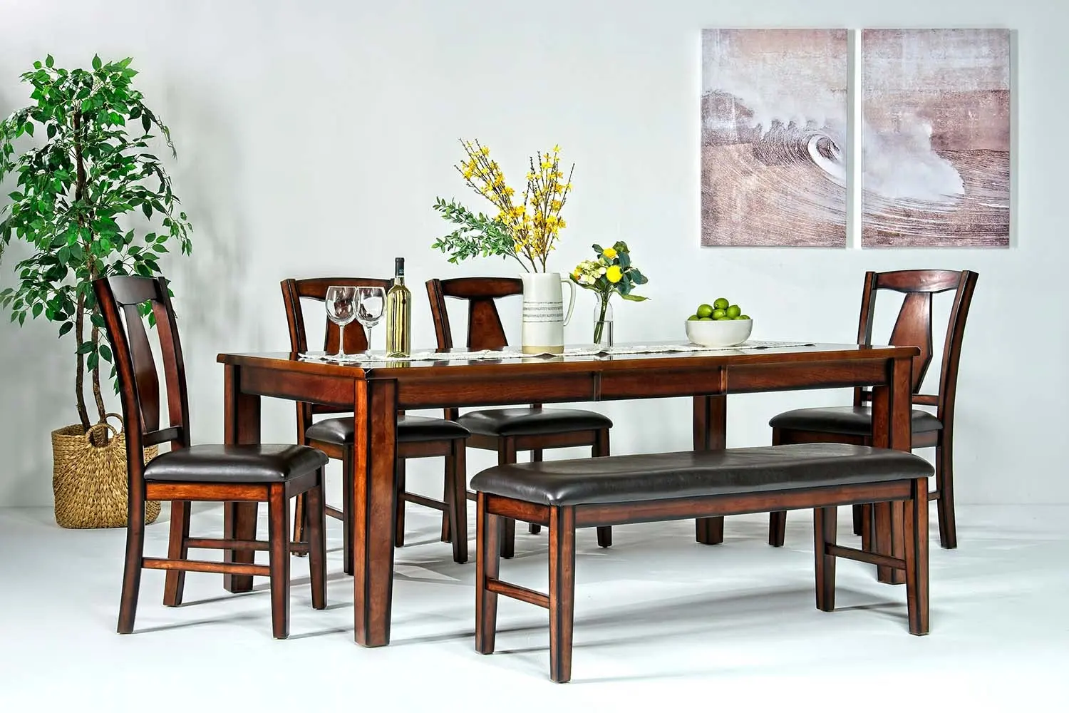 Napa Dining Table & 4 Chairs & Bench