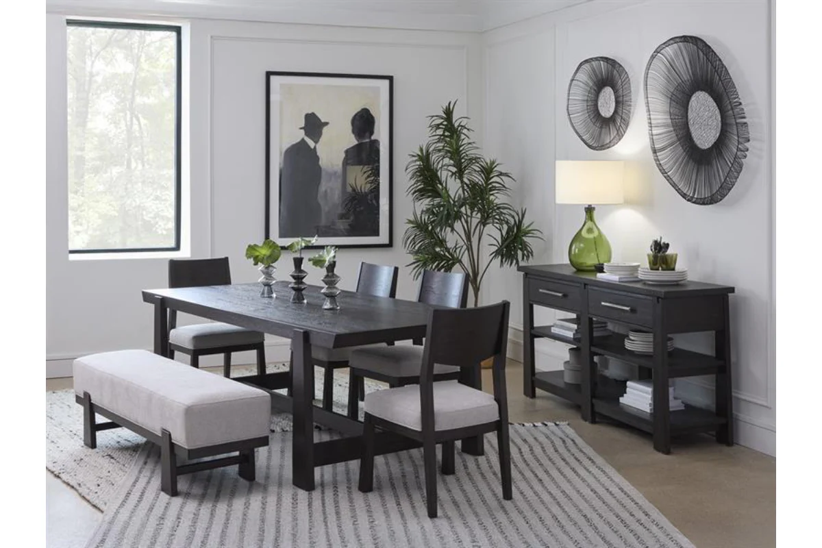 Shelby Trestle Dining Table & 4 Chairs & Bench