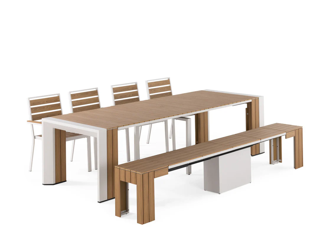 Transformer Outdoor Dining Table, 4 Chairs & Bench - Image 24