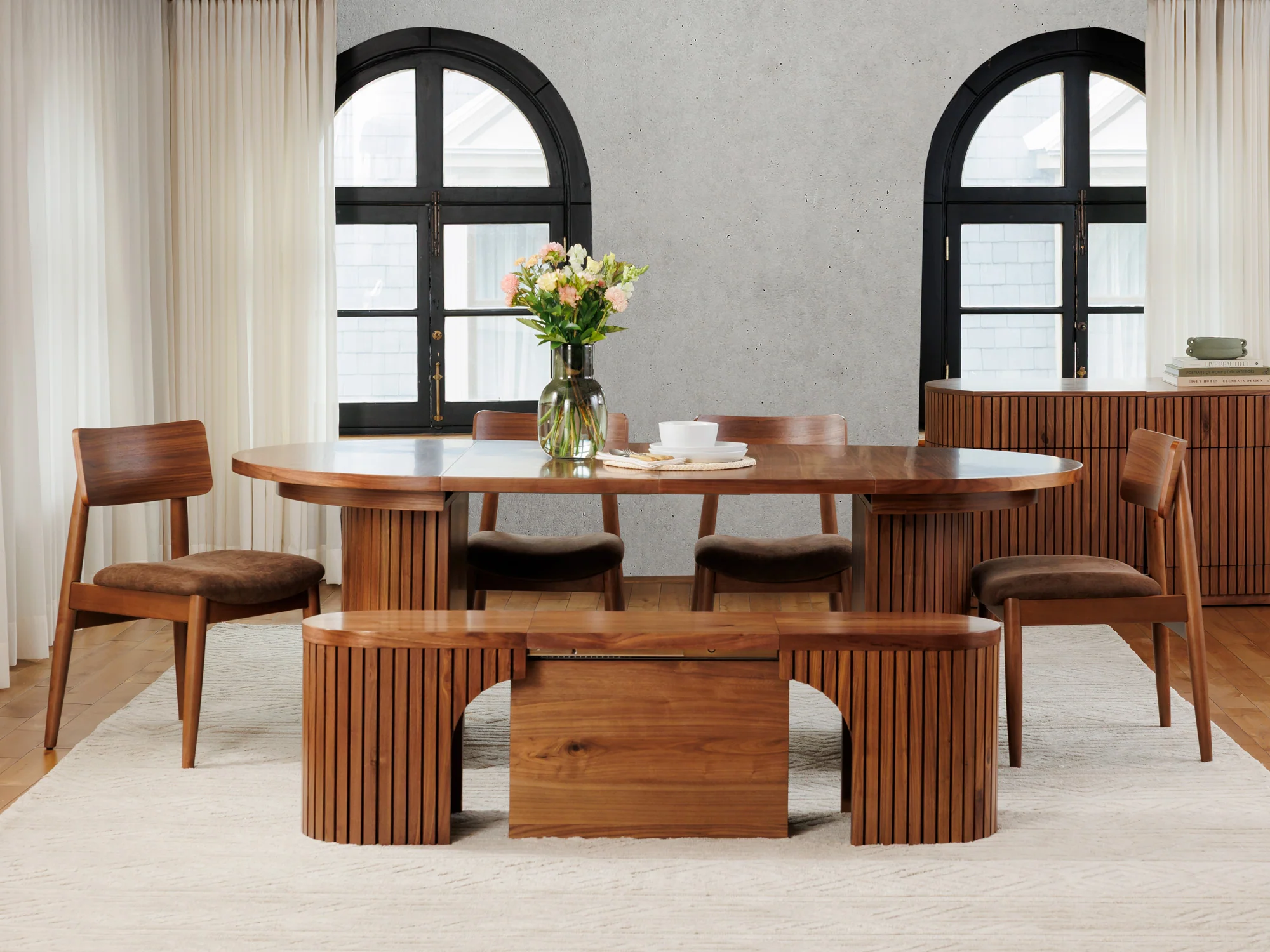 Transformer Round Dining Table & 4 Chairs & Bench - Image 27