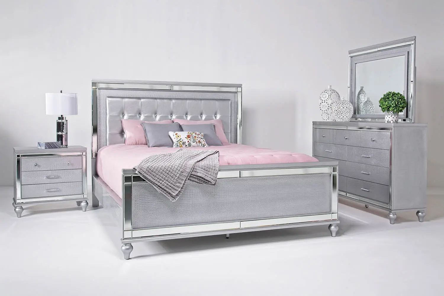 Valentino Panel Bed & Dresser & Mirror & Nightstand - Image 19